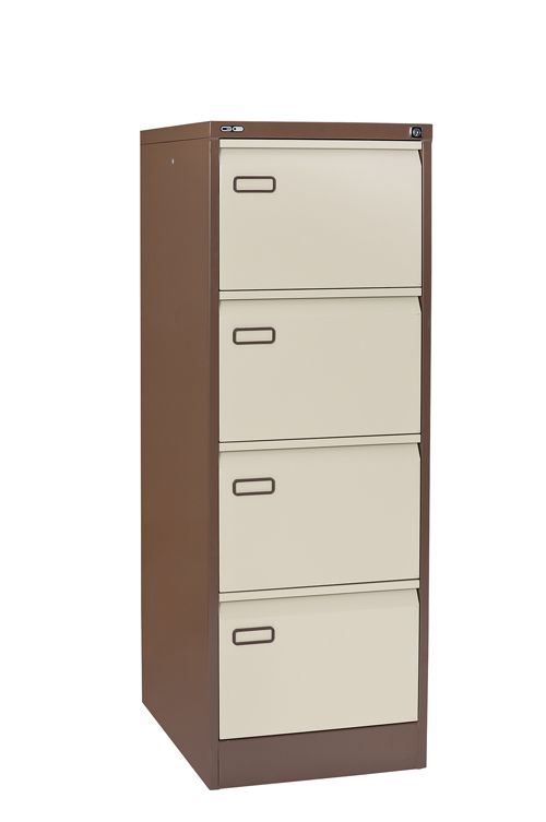 Mainline 4 drawer filing cabinet with swan neck grip handle. Coffee/cream