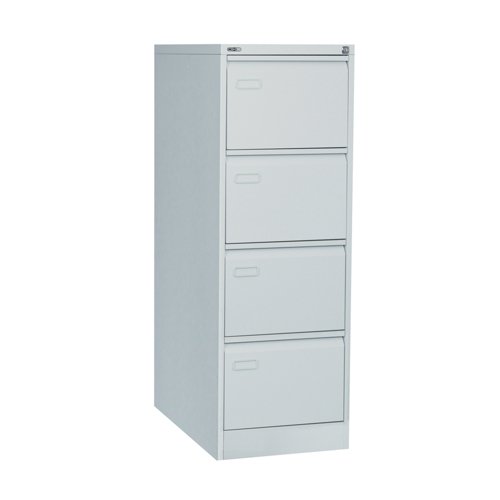 Mainline 4 drawer filing cabinet with swan neck grip handle. Grey.