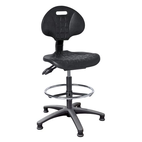 Medium back draughtsman chair without arms, polyurethane with an adjustable footring, on glides. Black