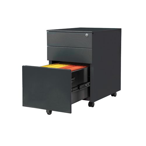 3 drawer mobile steel pedestal. 390w x 500d x 600h. Black.