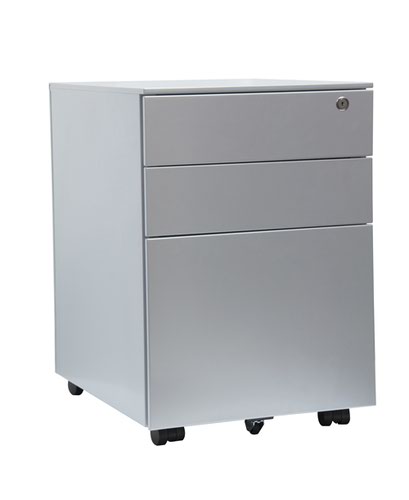 3 drawer mobile steel pedestal. 390w x 500d x 600h. Silver.