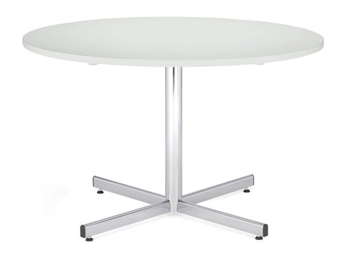 Bistro table, 1000mm diameter melamine top, 740mm high chrome leg. White.