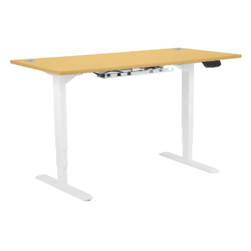 1600 Height Adjustable Desk in Beech  with White Frame