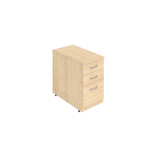 Desk High Pedestal, 438W X 800D X 740H, 3 Drawer, 25mm Modern Oak Wood, Silver Handles