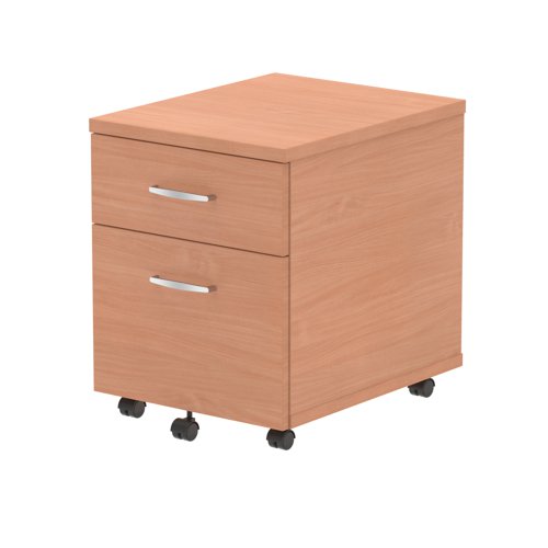 Impulse Two Drawer Mobile Pedestal with Lockable Drawers in Beech 