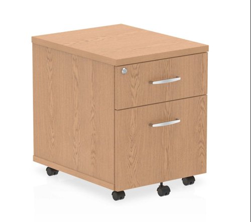 Impulse Two Drawer Mobile Pedestal with Lockable Drawers in Oak 