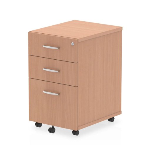 Impulse Three Drawer Mobile Pedestal with Lockable Drawers in Beech 