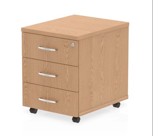 Impulse Three Drawer Mobile Pedestal with Lockable Drawers in Oak 