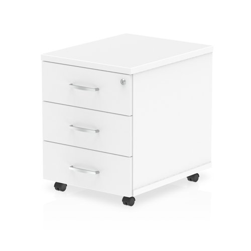 Impulse Three Drawer Mobile Pedestal with Lockable Drawers in White