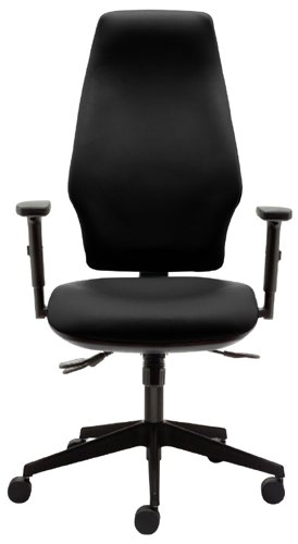 High back extra comfort task chair with height adjustable arms, sliding seat, ratchet back, airtech seat, inflatable lumbar and thorax support. Black 