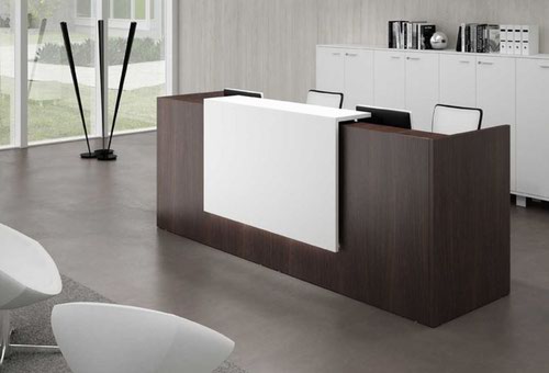 Z2 Straight Reception, 3260W X 880D Single Panel, Wenge, Stocked Matt Lacquer Oversailing Counter, White