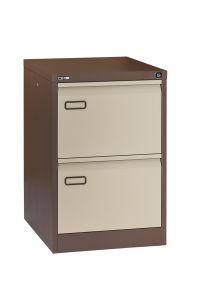 Mainline 2 drawer filing cabinet with swan neck grip handle. Coffee/cream.