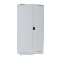 Slimline 2 door cupboard c/w 3 dual purpose shelves, 1829h x 914w x 381d. Grey.