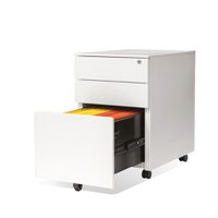 3 drawer mobile steel pedestal. 390w x 500d x 600h. White.