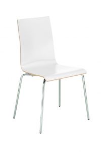 Bistro chair, 4 leg frame in chrome and laminate melamine shell. White.