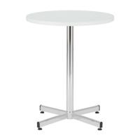 Bistro table, 800mm diameter melamine top, 1100mm high chrome leg. White