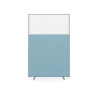 Top Glazed Free Standing Screen 1600W X 1800H, Aluminium Trim, Clear Acrylic Top Third, Cara Walten EJ011 Fabric Bottom Two Thirds