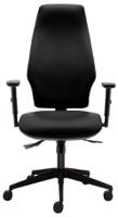 High back extra comfort task chair with height adjustable arms, sliding seat, ratchet back, airtech seat, inflatable lumbar and thorax support. Black