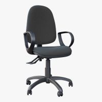 High back operator chair with fixed arms. Charcoal fabric.