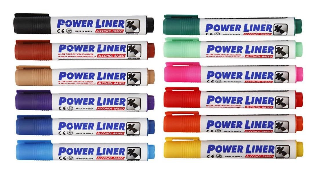 Powerliner Whiteboard Marker Chisel Ast 12 cols
