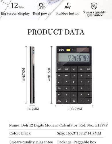 Deli Semi Desk Calculator 12 Digit Black - 105-5300