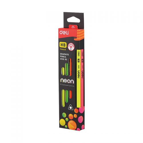 Neon Graphite Pencil With Eraser Pk12