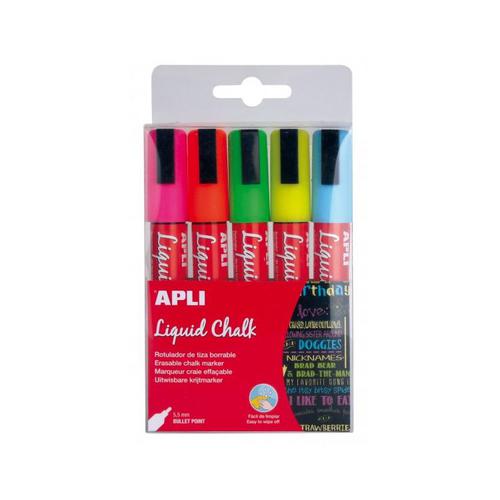 Apli Chalk Marker 5mm 5 Ast Cols Pk5