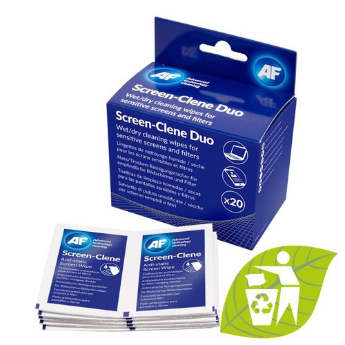 AF Screen Clene Duo 20 wet and Dry wipes