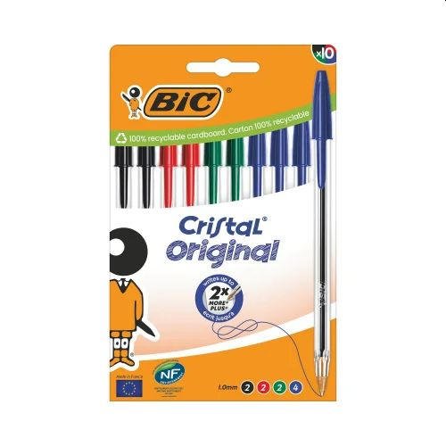 Bic Cristal Biro Medium 10 Assorted Colours