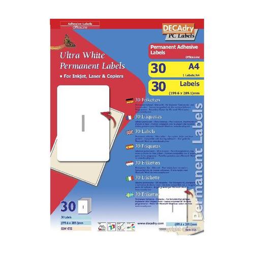 Decadry Sheet Labels 1up Pack 30