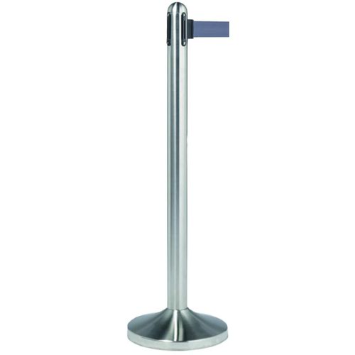 Barrier Post 940mm Chrome with Grey belt