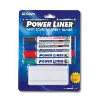 Powerliner Wipeboard Markers Chisel Ast 4 with Eraser