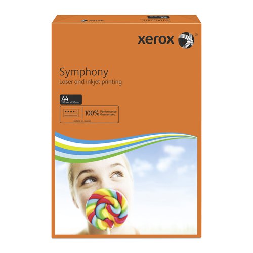 617527 | Xerox Symphony tints are a comprehensive range of coloured papers. The paper is manufactured to the same exacting standards as Xerox Premier paper. The clear wrap enables quick and easy colour recognition without opening the pack. Xerox Symphony paper is ideal for the colour coding of documents or when maximum impact is required. PEFC