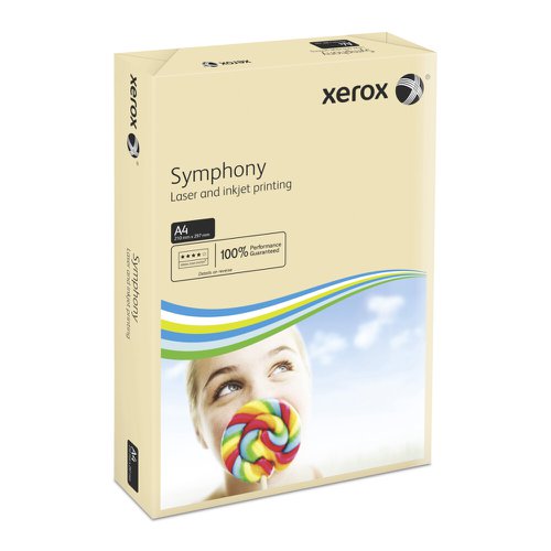 617532 | Xerox Symphony tints are a comprehensive range of coloured papers. The paper is manufactured to the same exacting standards as Xerox Premier paper. The clear wrap enables quick and easy colour recognition without opening the pack. Xerox Symphony paper is ideal for the colour coding of documents or when maximum impact is required. PEFC