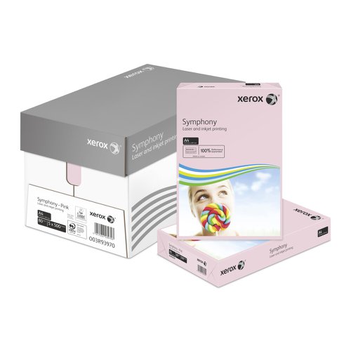 Looking to add some colour to your life? Xerox A4 Symphony Pastel Pink Paper helps your documents stand out from the pack.  Created according to the exacting standards applied to all Xerox products, it has the same smooth surface, printability and excellent opacity we have come to expect.  Designed for high speed, high volume printing and compatible with all laser, inkjet and copier printers, this 80gsm paper is nothing less than the very best.