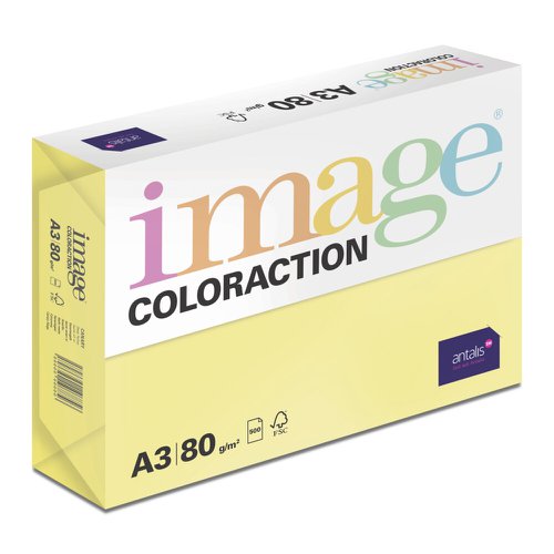 Coloraction Tinted Paper Mid Yellow (Canary) FSC4  A3 297X420mm 80Gm2 Pack 500 Plain Paper PC1822