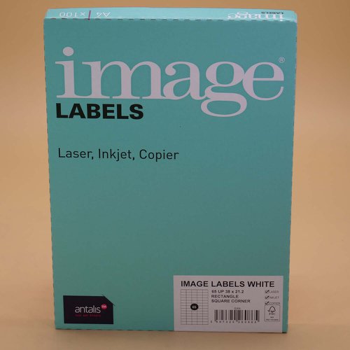 Image A4 Multiprint Permanent Labels FSC4 Sq.Corner 38.1x21.2mm 65 Lab/Sh 100Sh/Pk B.V.Blana