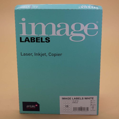 610847 Image A4 Multiprint Permanent Labels FSC4 Rc51mm 15 Lab/Sh 100Sh/Pk