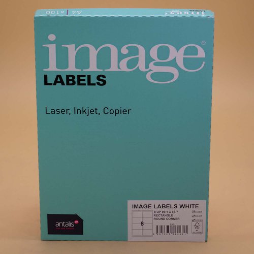 Image A4 Multiprint Permanent Labels FSC4 Rc99.1x67.7mm 8 Lab/Sh 100Sh/Pk B.V.Blana