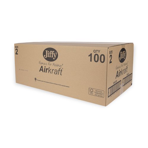 611435 Jiffy Airkraft Mailers 2 White Int 205x245mm Ext 235x260mm Box 100