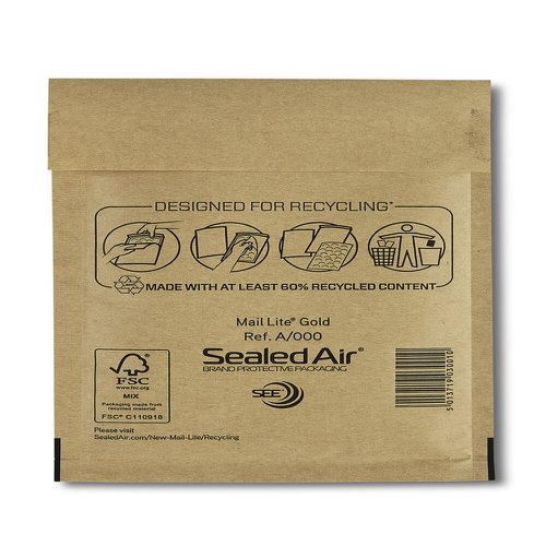 Sealed Air Mail Lite Mailers A/000 Gold Int 110mmx160mm Box 100  612067