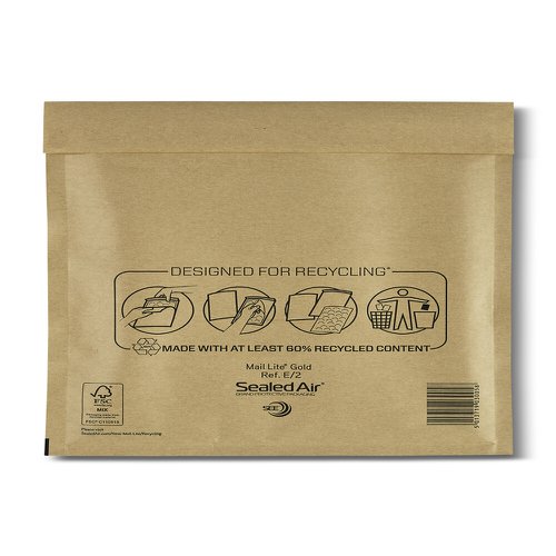 612072 Sealed Air Mail Lite Mailers E/2 Gold Int 220mmx260mm Box 100