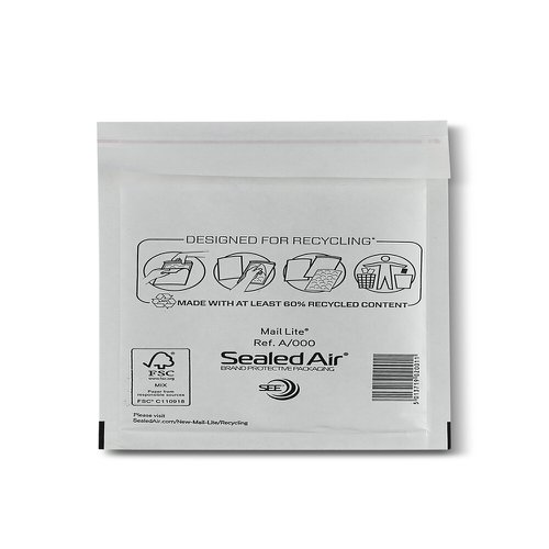 Sealed Air Mail Lite Mailers A/000 White Int 110mmx160mm Box 100