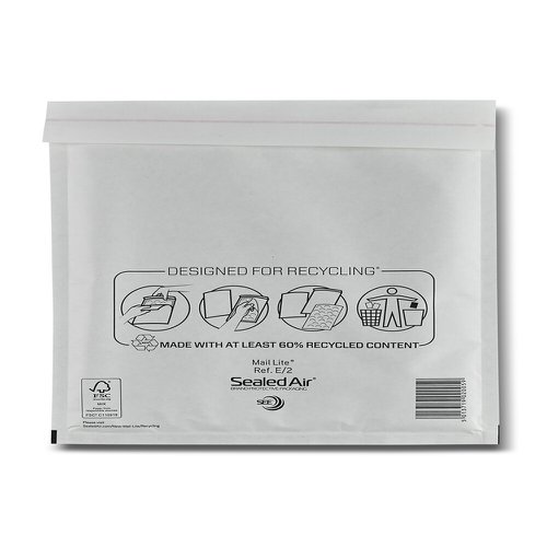 612060 Sealed Air Mail Lite Mailers E/2 White Int 220mmx260mm Box 100
