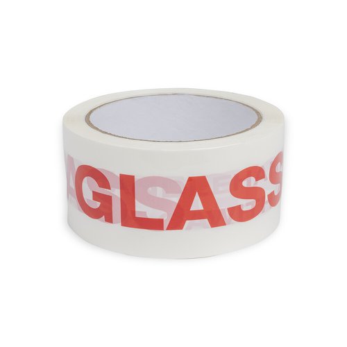 Polypropylene Printed Tape Glass With Care Red On White 50mmx66M Pack 6 Adpac Packaging Ltd