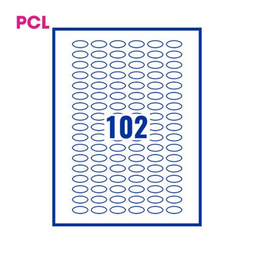 PCL White Perm Labels Oval 102 Lab/Sht 20400/Bx 200 Sh A4/Bx PCL2512OVAL