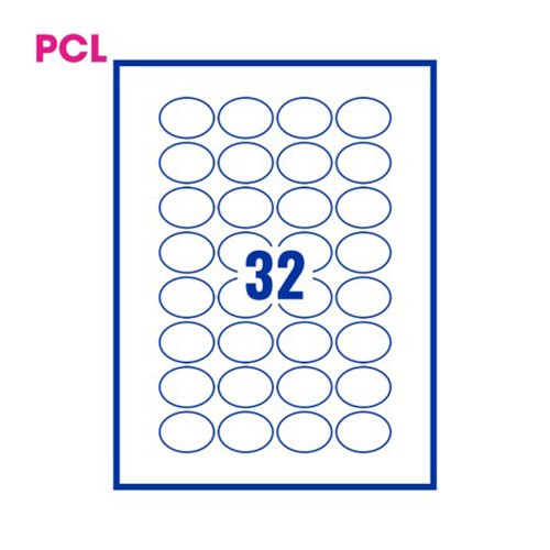 Pcl4030 White Perm Labels__Oval 32 Lab/Sht 6400/Bx 200Sh A4/Bx