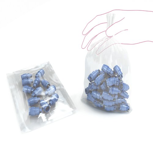 625820 | Plain polythene bags.  120 gauge.  25 microns.  Lightweight use.  Transparent.  Packed 500.