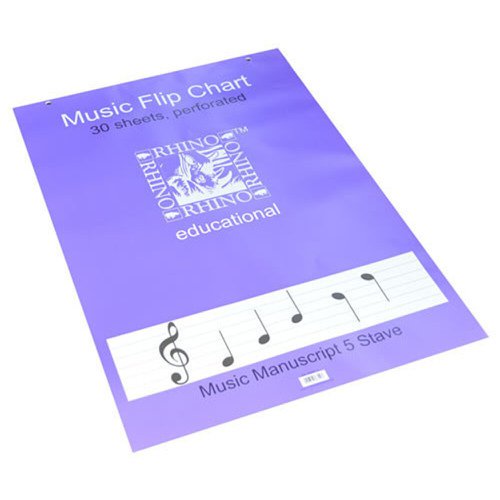 616484 Rhino Music Flip Chart Perforated Head Ruled 5 Stave A1 30 Leaves Pack Of 5 Remfc 3P