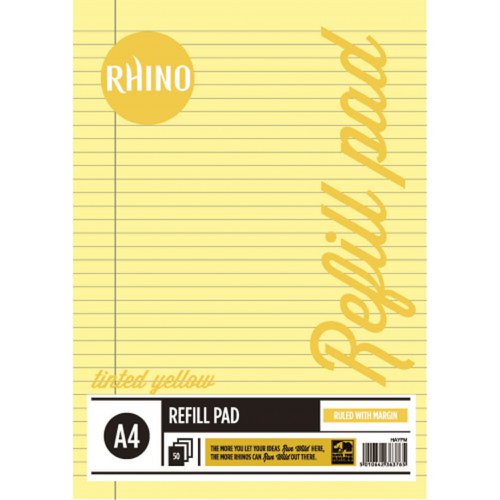 616573 Rhino Refill 8mm Ruled Margin Headbound A4 Yellow 50 Leaves Pack Of 6 Hayfm 3P
